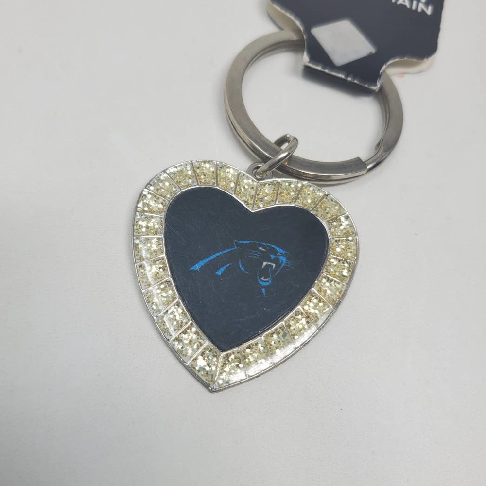 Rico Industries NFL Metal Rhinestone Heart Keychain - Carolina Panthers